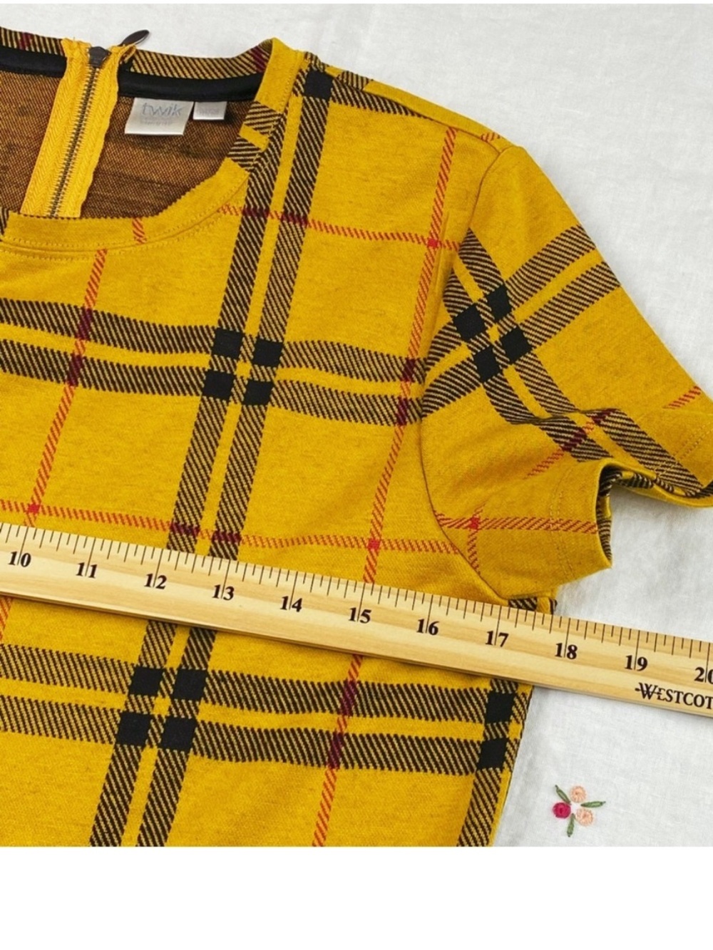 Twik Preppy novacheck plaid  tartan top- NWOT SzM- Mustard yellow-Clueless vibes - Picture 4 of 7